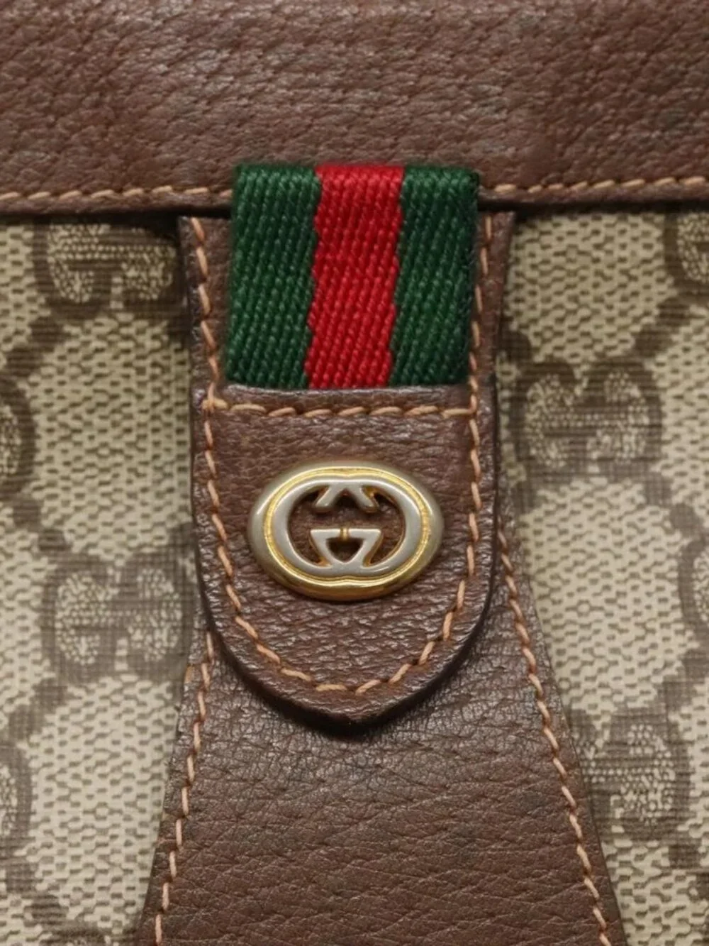 GUCCI GG Supreme Web Sherry Line Clutch Bag PVC Beige Red 156 01 033 Auth MY044